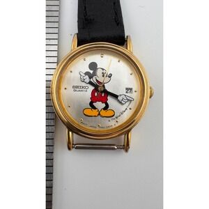 Vintage Seiko Quartz Mickey Mouse‎ Watch Date Gold Tone Disney